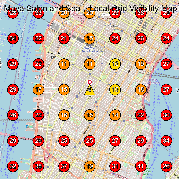 Maya Salon and Spa GeoGrid visibility map for Beauty Salon in New York